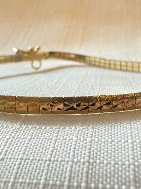 14k Italian Gold Aurafin Omega Link Diamond Cut Bracelet
